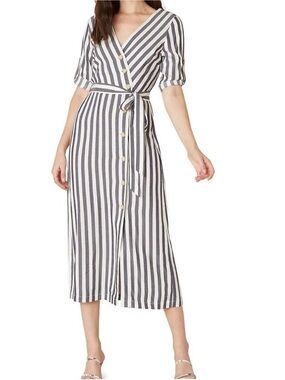BB Dakota by Steve Madden Blue White Set Sail Striped Wrap Midi Dress Size 0